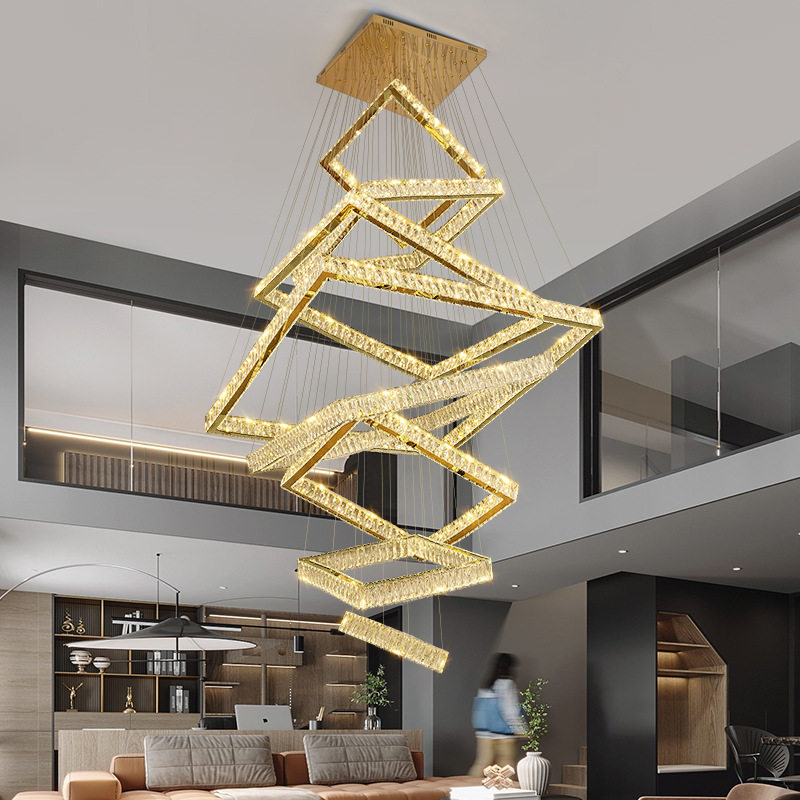 挑空复式楼客厅大吊灯现代轻奢水晶吊灯中空别墅吊灯挑高客厅主灯