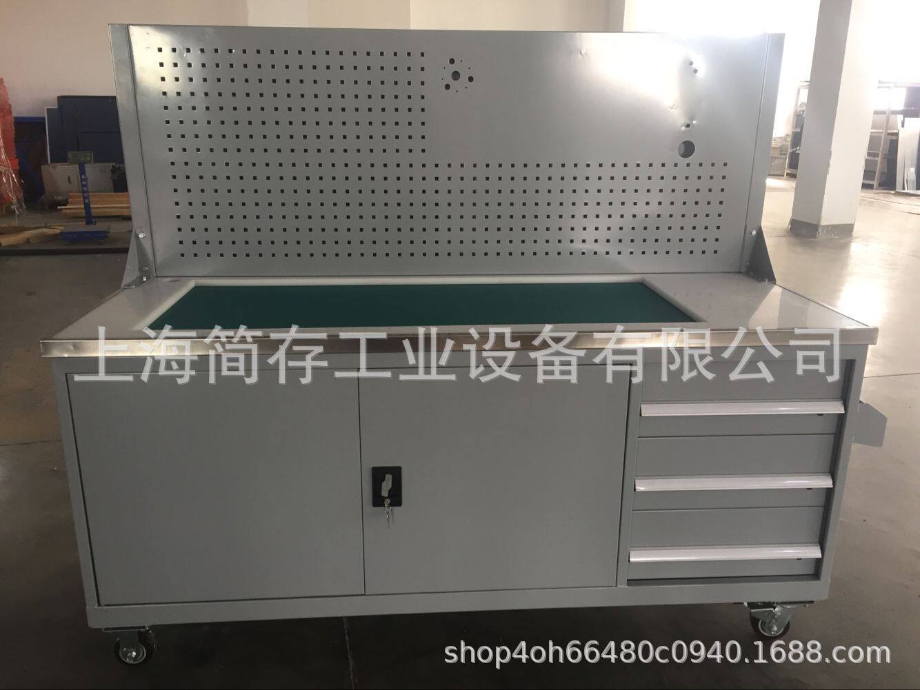 不锈钢组合工作台白色PP板桌面操作台防静电移动工作桌工具车