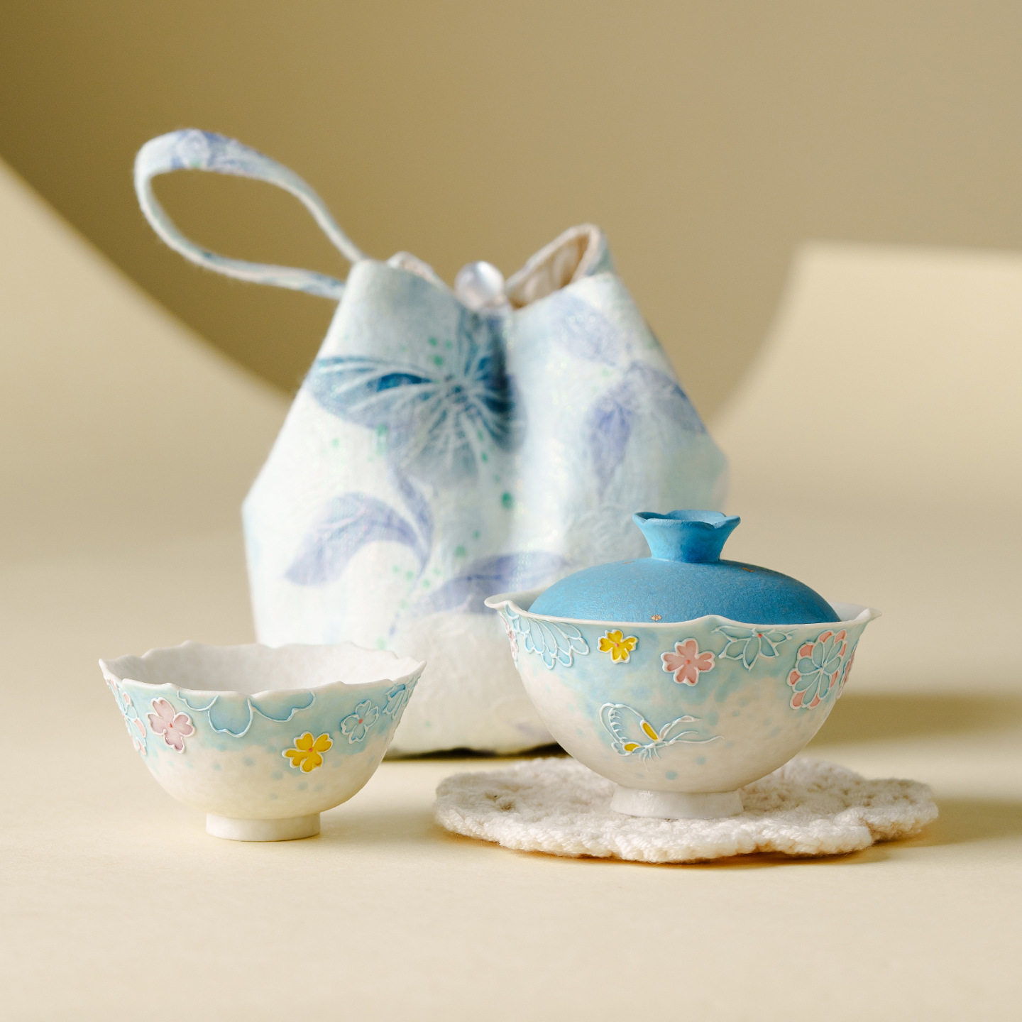 厂家岩矿白陶瓷盖碗茶杯便携茶具杯子一人饮旅行户外露营喝茶