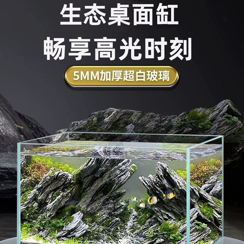 超白玻璃鱼缸小型客厅观赏小鱼造景水培植物家用乌龟方缸生态缸
