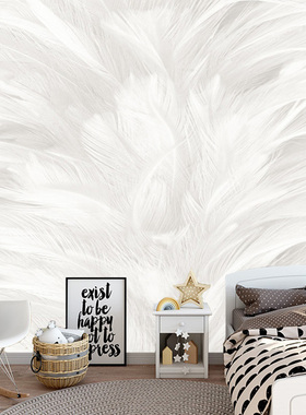 极速3d北欧电视背景n墙壁纸简约客厅白色羽毛壁画2023新款卧室装