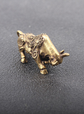 极速黄铜复古招财牛小摆s件 纯铜实心生肖牛 财牛茶宠手把件铜牛