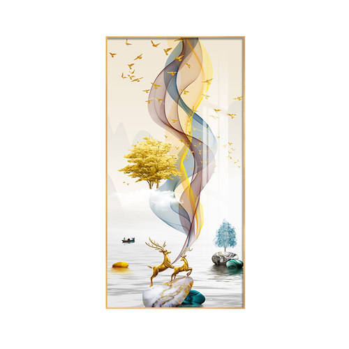 极速入户玄关进门走n廊过道装饰画竖版轻奢现代简约挂画晶瓷壁画