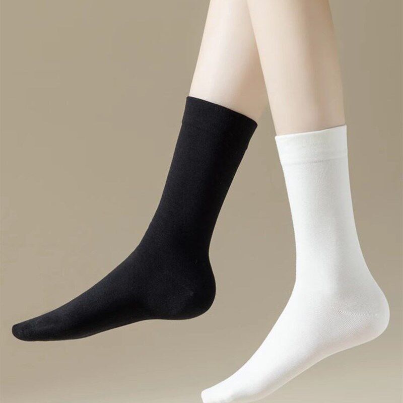 新品抗起球无f骨袜子女秋季白色月子中筒棉袜吸汗防臭女款长筒堆
