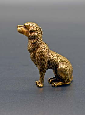 极速旺财铜狗小摆件实心黄t铜小狗手把件铜艺铜雕生肖狗古玩铜器