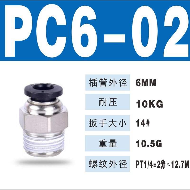 极速气管接头螺纹直j通PC4-M5/PC6PC8-02PC12黑色对接气动接头快