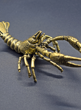 极速小龙虾茶宠小摆件手工小铜器纯D铜茶玩小玩意文玩收藏品中式