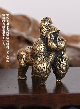 极速黄铜仿古做旧呆萌大猩猩桌面摆件人I猿金刚摆饰手把件动物茶