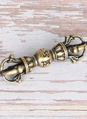 极速西藏密宗法器纯铜六字箴言降D魔杵手工黄铜挂件五股金刚杵