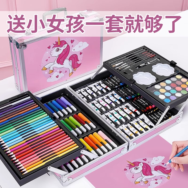 极速儿童绘画工具套h装画画礼盒女孩女童美术水彩V笔全套用品小学
