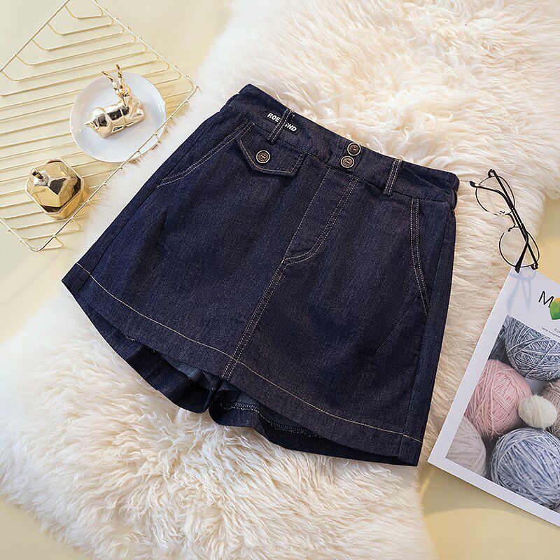 新品大码女装夏季新款小个子高腰牛仔短裙裤M胖mm休闲A字遮胯显瘦