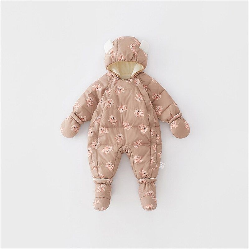 极速半岁童装冬季羽绒服加绒保暖初生F婴儿冬装外套连身带脚外出
