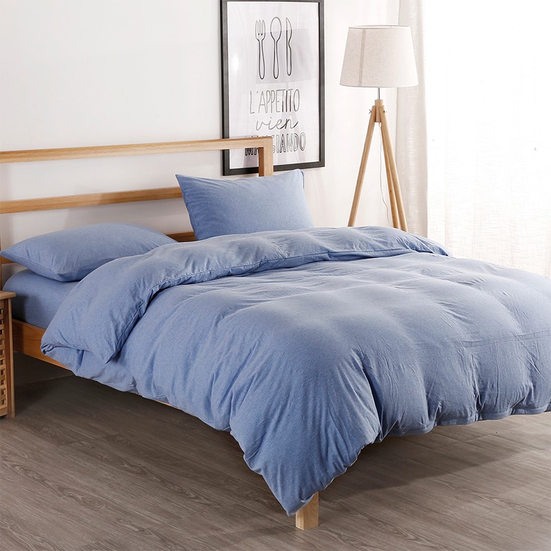极速纯棉天竺h棉四件套针织全棉简约裸睡纯色被套床笠床单款床上