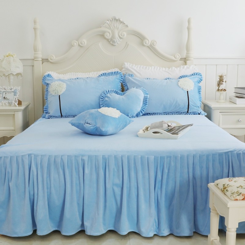 极速韩式法莱绒床上用品公主蕾丝四F件套冬季保暖天鹅绒婚庆珊瑚