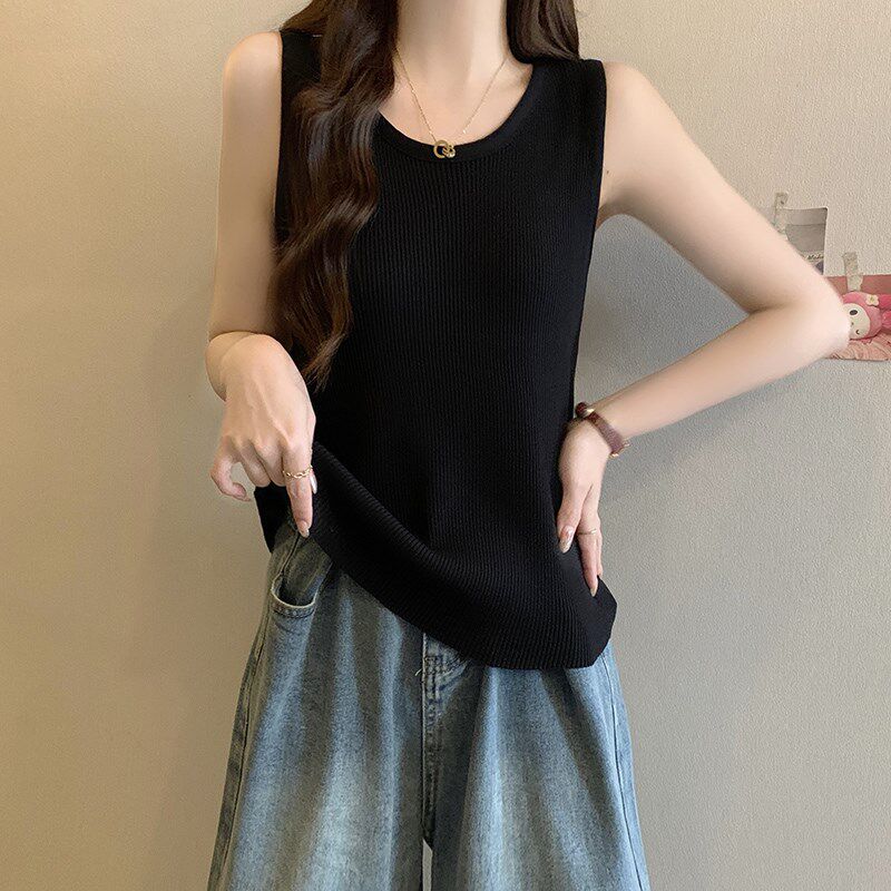 新品大码薄款条纹针织吊带背心女夏B季打底内搭胖mm遮肉无袖休闲