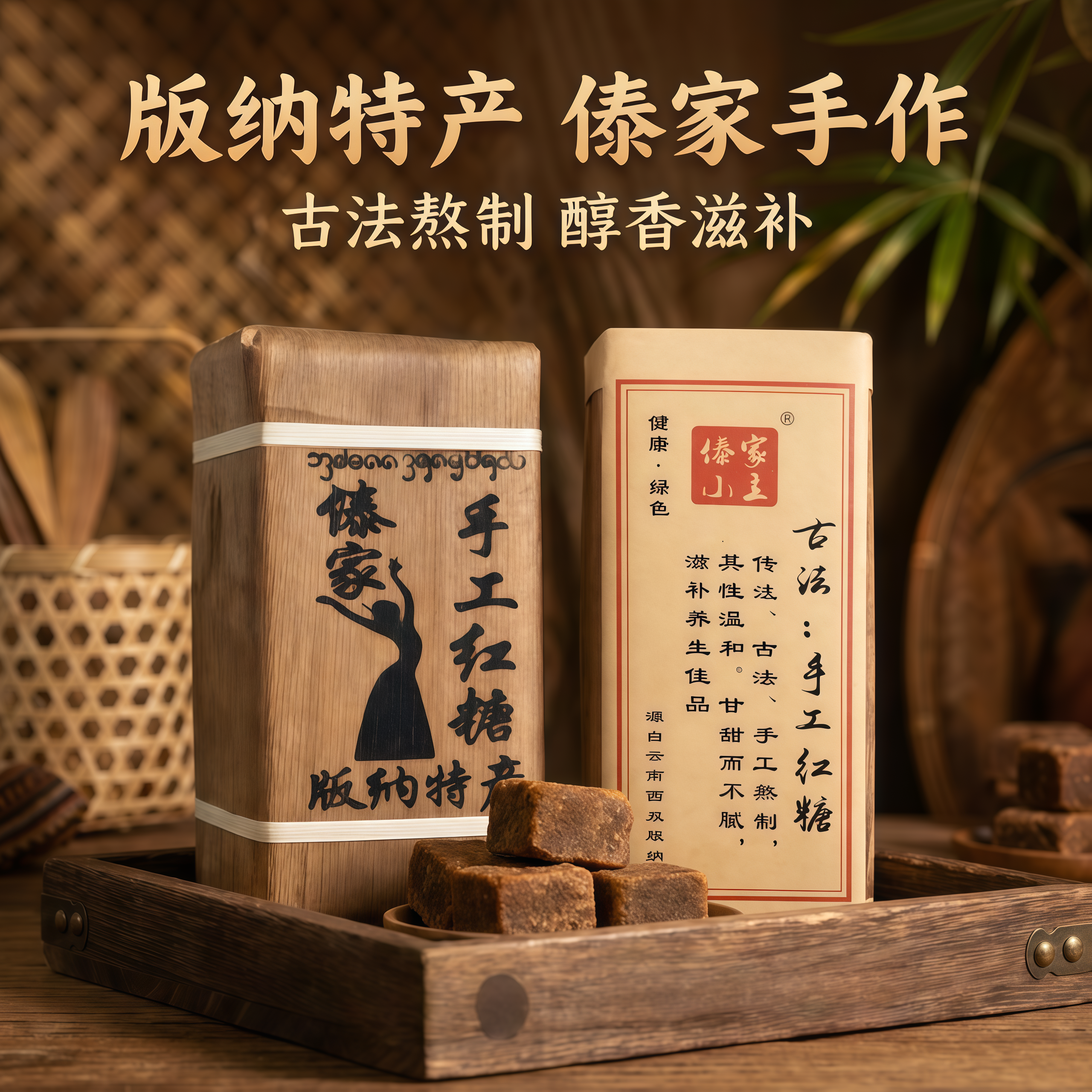 云南西双版纳手工老红糖生姜玫瑰红枣味古法熬制无添加产地直发