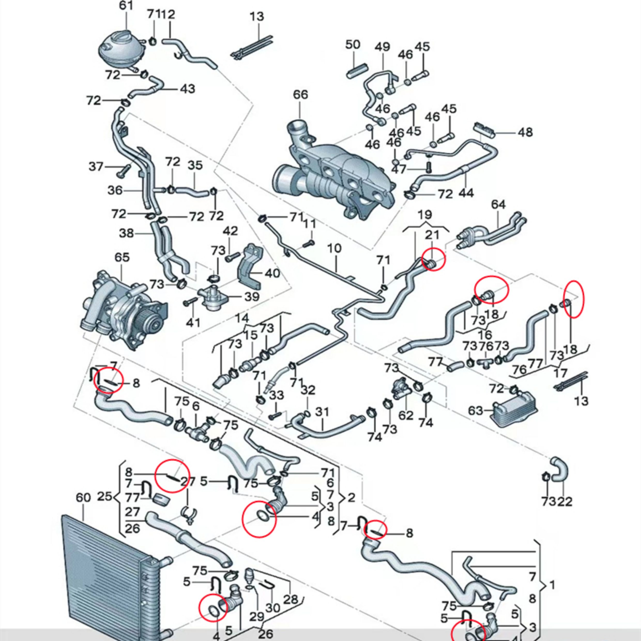 大众奥迪斯柯达水管冷却防冻液水管接头耐高温密封圈 胶圈 密封垫