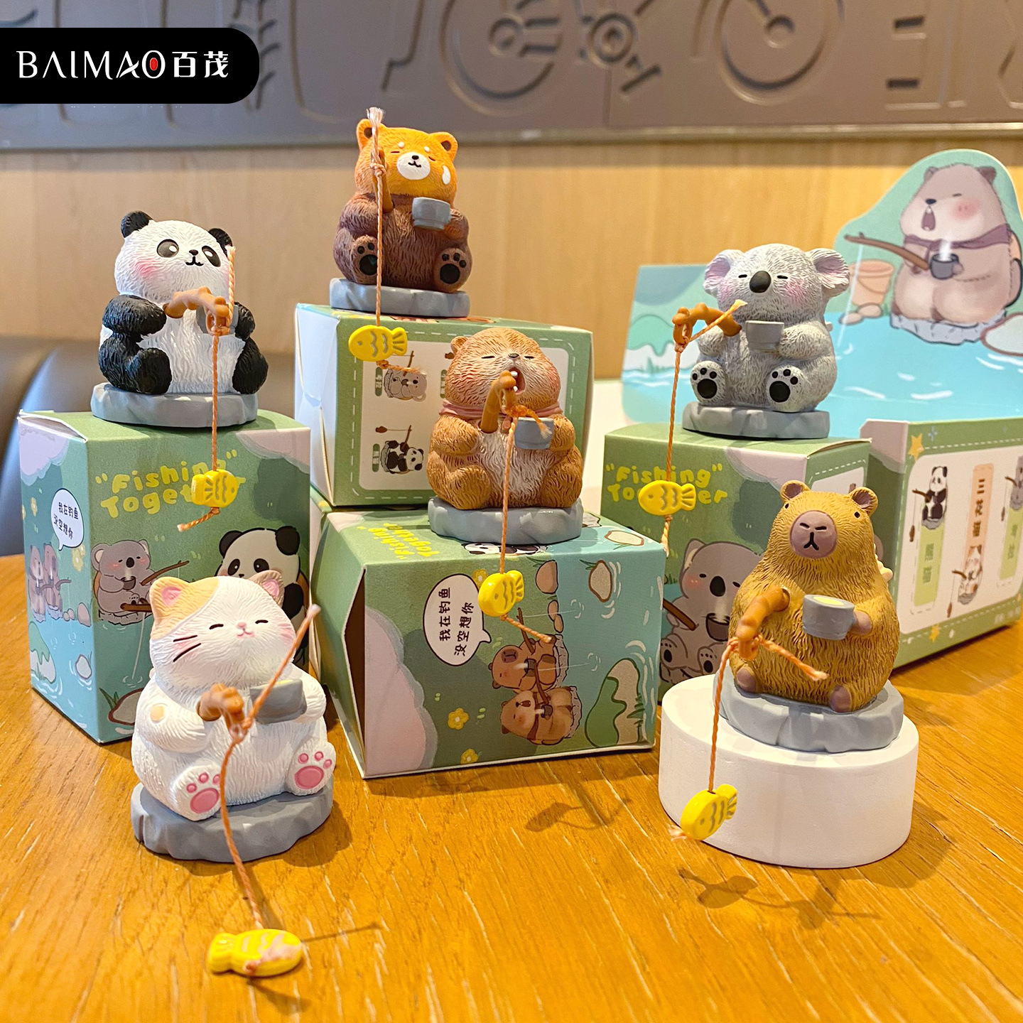 百茂原创古风垂钓萌宠熊猫树脂小