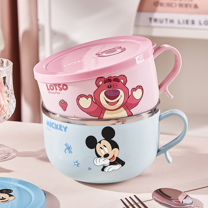 草莓熊泡面碗不锈钢带盖饭碗隔热