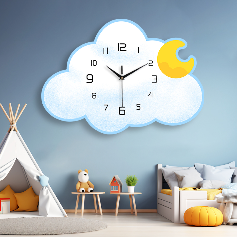奶油风云朵挂钟装饰画电子钟
