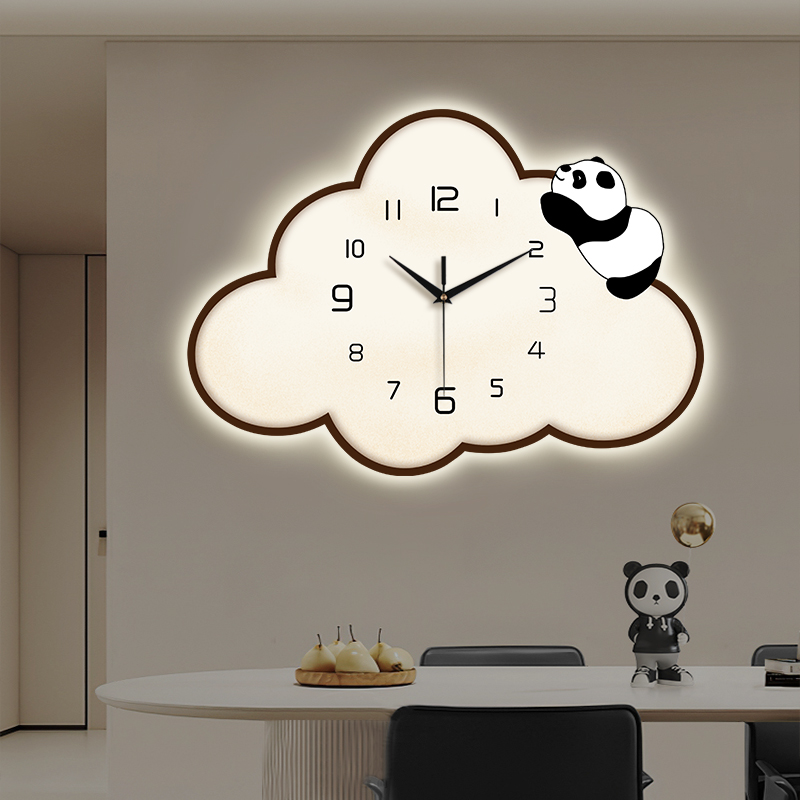 奶油风云朵挂钟装饰画电子钟