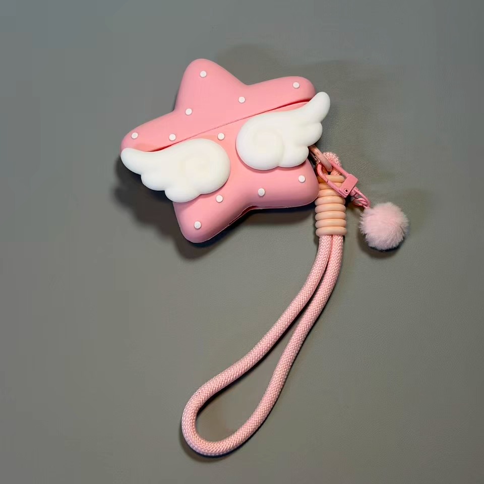 可爱波点星星翅膀耳机套适用苹果AirPods4无线蓝牙耳机套AirPodspro3代个性AirPods1/2硅胶AirPodspro2防摔