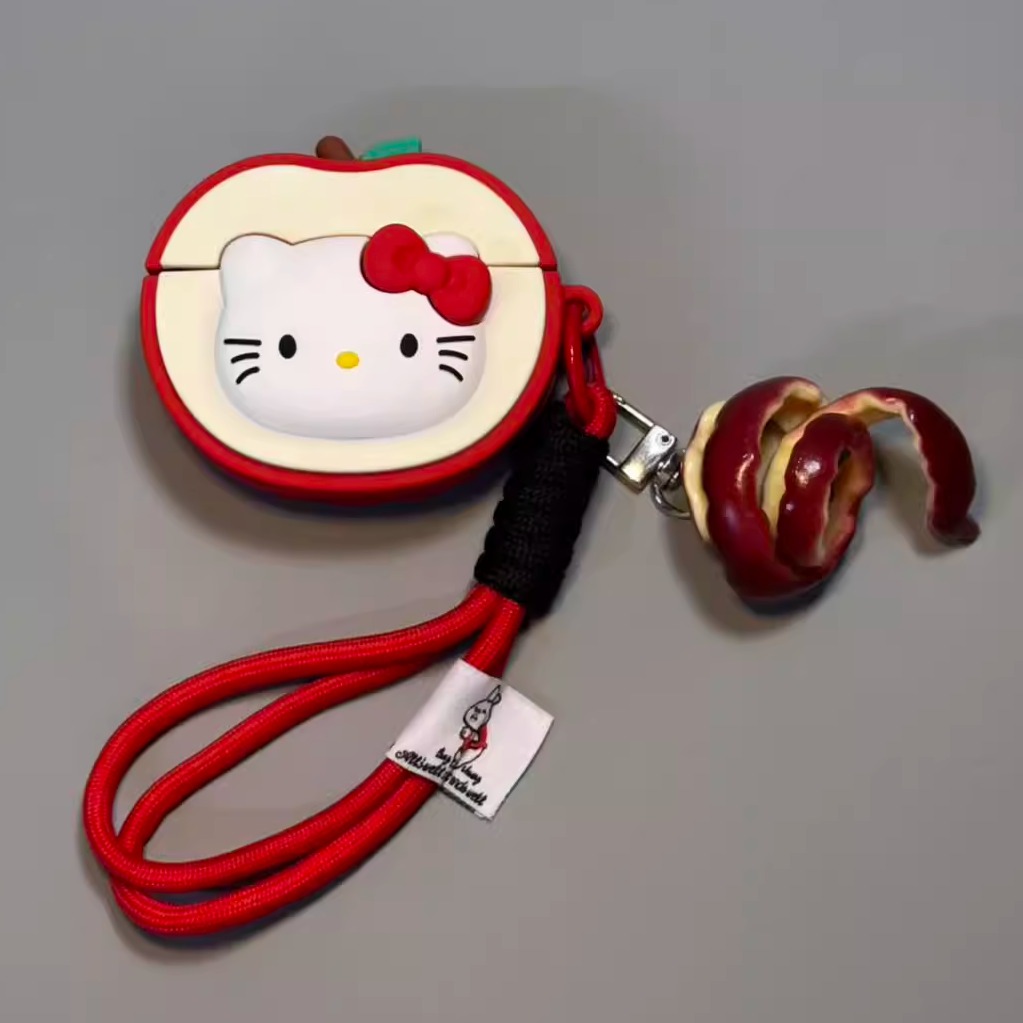 卡通可爱半个kitty苹果适用苹果AirPods4蓝牙耳机套AirPodspro3代个性AirPods1/2硅胶AirPodspro2防摔耳机盒