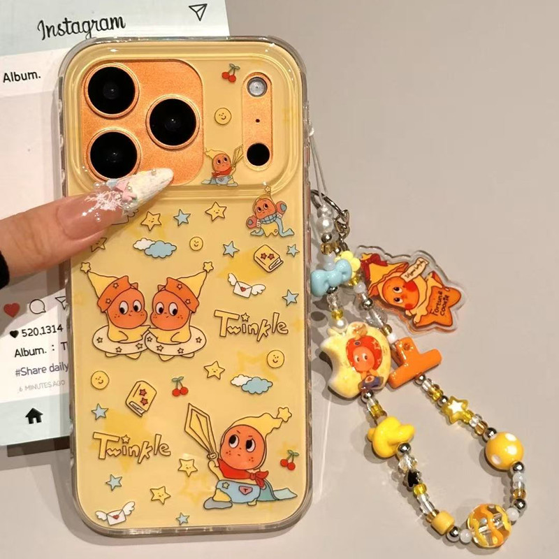 卡通趣味黄底外太空骑士星星人适用苹果iphone17promax手机壳16promax少女心15pro防摔14pro保护套13链条