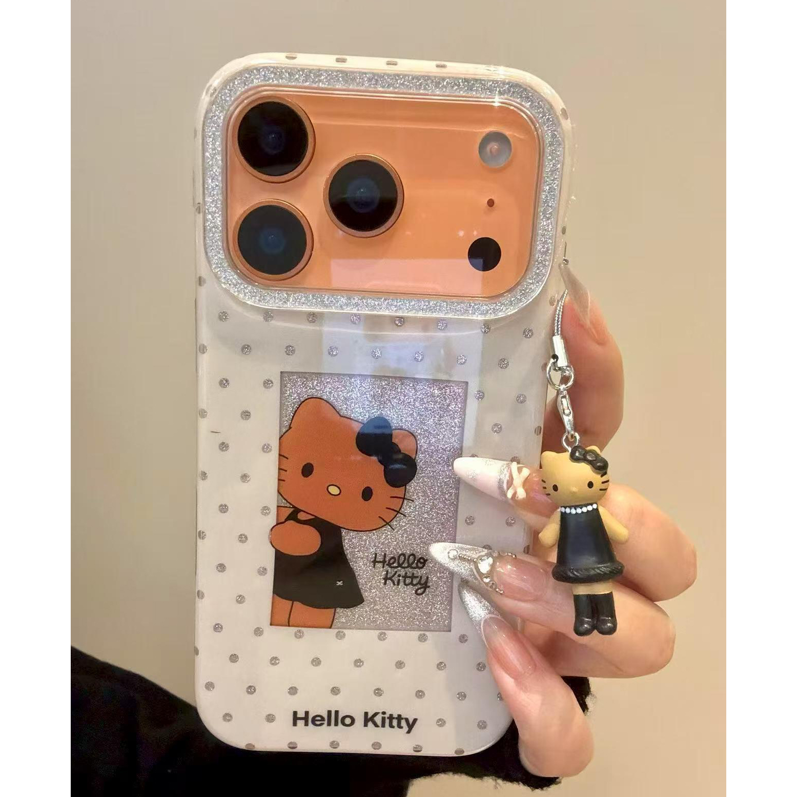 卡通镂空波点相框黑裙kt猫适用iPhone17promax手机壳15新款17pro13创意全包防摔16pro超好看17保护套