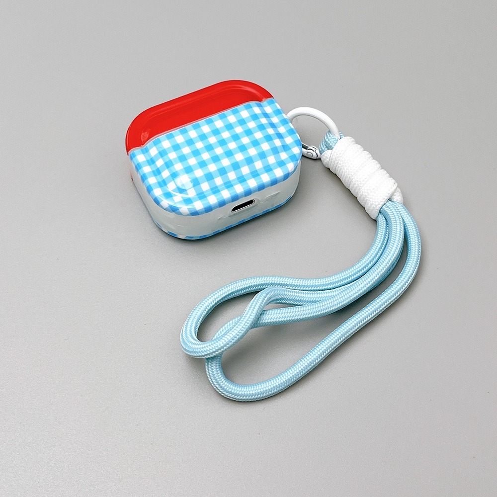 ins风简约红蓝格纹适用苹果AirPods4代苹果Pro3无线蓝牙耳机套AirPods3代软壳AirPodspro2防摔耳机盒男女