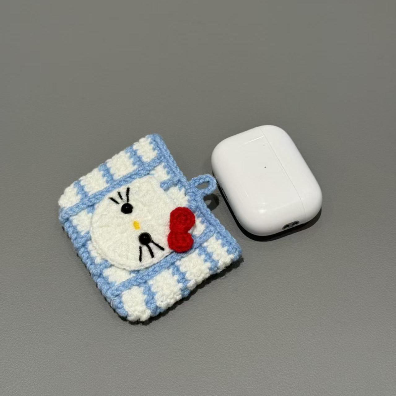 针织可爱kt猫适用苹果AirPods4代苹果无线蓝牙耳机套AirPodspro3代个性AirPods1/2针织AirPodspro2防摔耳机盒