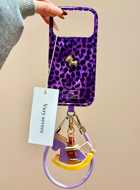 高级感紫色豹纹立体小金马适用iPhone17promax手机壳15新款17pro13创意全包防摔16pro超好看17保护套