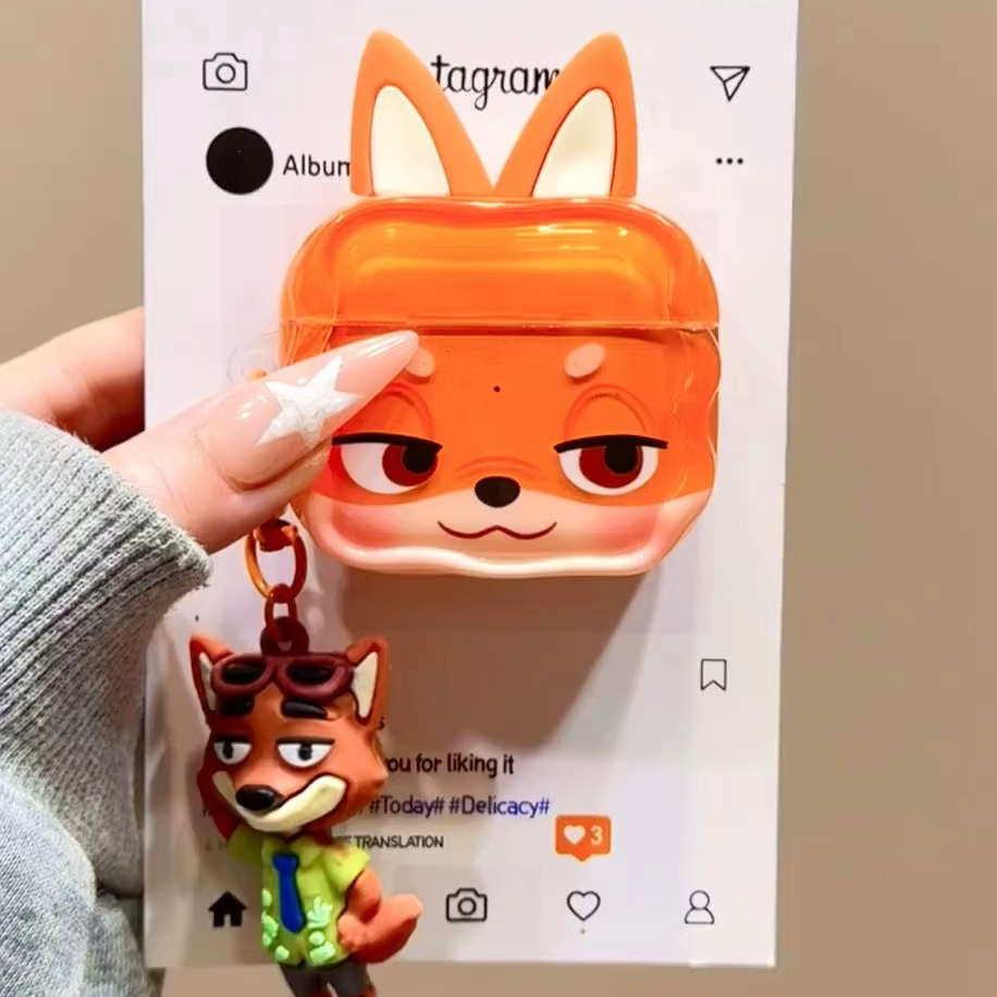 立体耳朵朱迪尼克挂件适用苹果AirPodsPro3代苹果4代无线蓝牙耳机套AirPods3代软壳AirPodspro2防摔耳机盒女