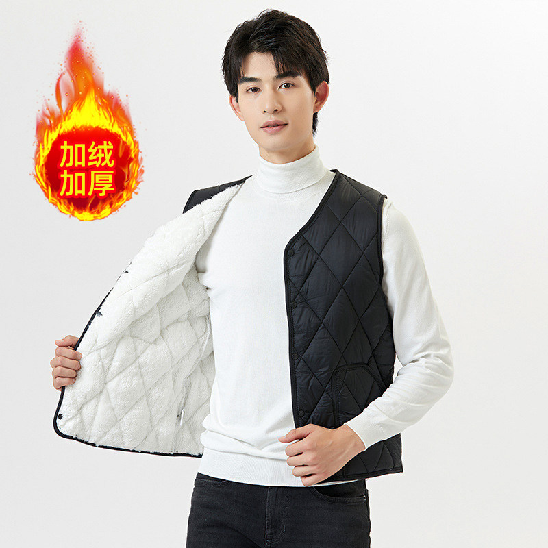 秋冬羽绒棉男马甲青年学生保暖修身加绒加厚坎肩中老年薄内穿背心