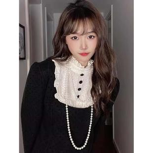 细细同款秋冬贵气感大小姐珍珠项链双层百搭长毛衣链复古装饰链子