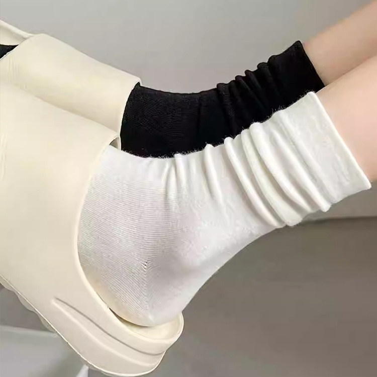 白色堆堆袜子女中筒袜纯棉春夏季无骨袜黑色春秋月子袜长筒袜袜子
