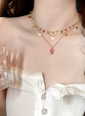 vintage中古多层叠戴项链女轻奢小众配饰锁骨链法式气质海边颈链