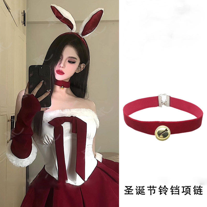 红色丝绒铃铛项链酒红色锁骨链项圈颈链氛围感2025年摇铃变装配饰