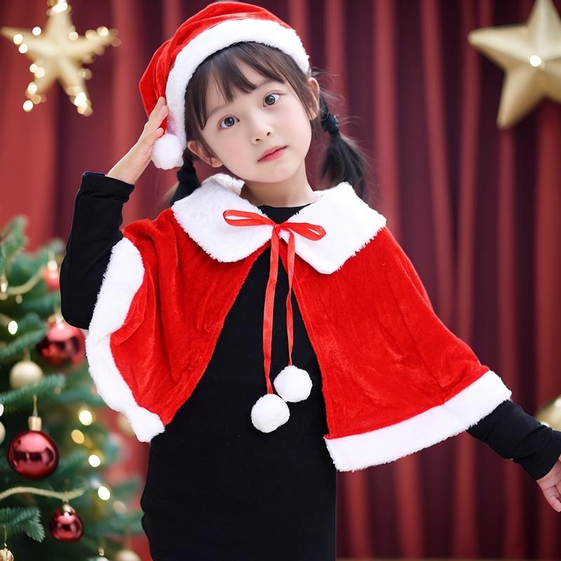 圣诞节披风斗篷儿童披肩衣服宝宝服装金丝绒演出服饰装扮男童女童