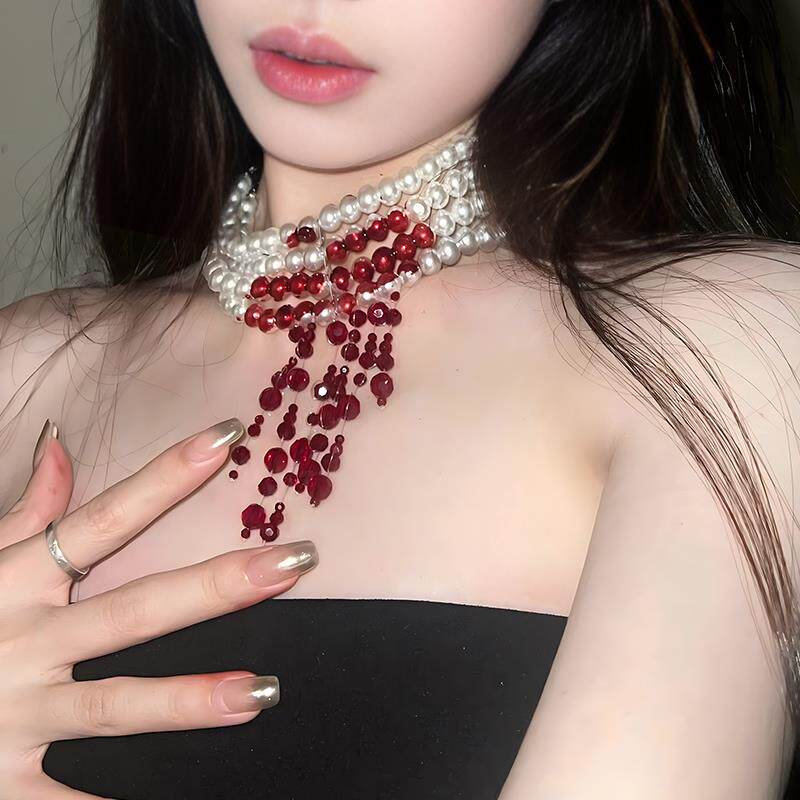万圣节cos服装成人吸血鬼chocker多层道具哥特风流血滴项链圈装扮