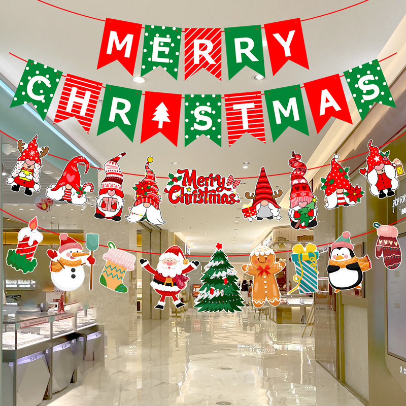 圣诞节装饰品拉旗场景氛围布置拉花彩带挂件元旦装扮吊饰挂饰彩旗