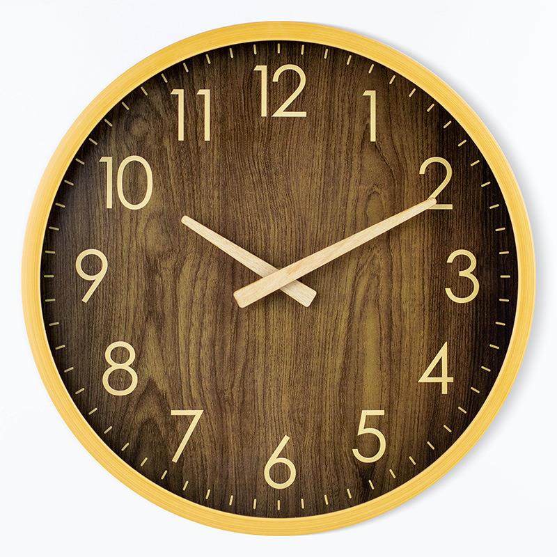 简约创意仿木纹挂钟钟表时钟客厅卧室石英钟时尚钟表12寸
