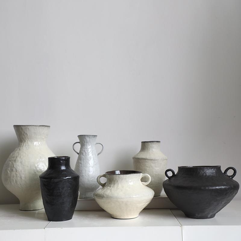 化妆土陶瓷花瓶摆件客厅插花新中式侘寂风餐桌小花器姑复古粗陶罐