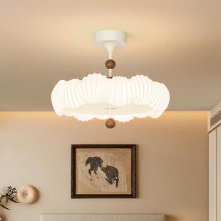 法式 艺术贝壳餐厅灯 奶油风卧室吸顶灯高级感房间复古中古木纹个性