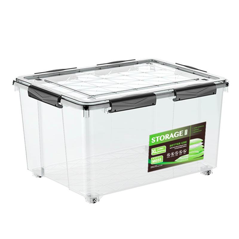 清野之木硅胶密封高透大容量塑料透明带滑轮收纳箱衣服玩具收纳箱