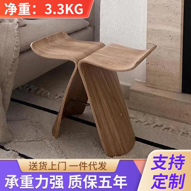 创意玄关换鞋凳家用小凳子试衣间可叠放原木蝴蝶凳曲目儿童小矮凳