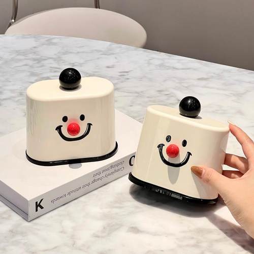 ins风笑脸牙签盒卧室餐厅桌面个性创意牙签筒防尘带盖棉签收纳盒