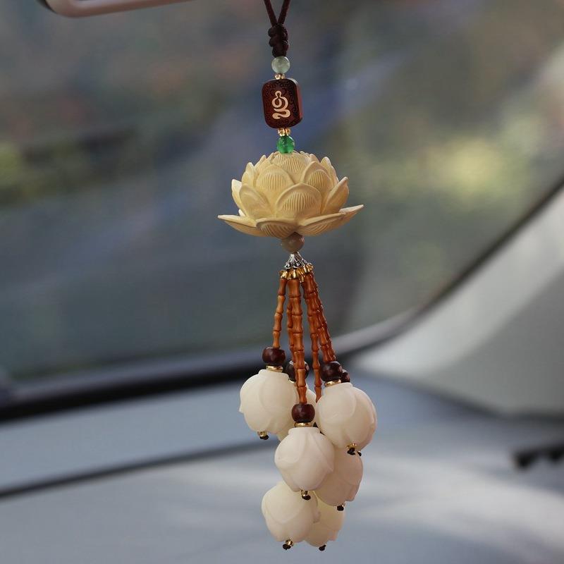 车挂件 汽车车挂桃木莲花车挂桃木鱼观音后视镜挂件黄杨莲花车挂