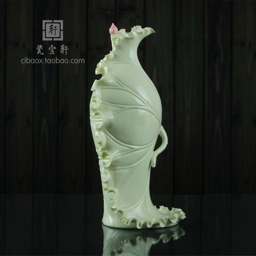 热销荷叶花瓶和谐j生活 德化陶瓷花瓶花插家居办公会所工艺品礼品