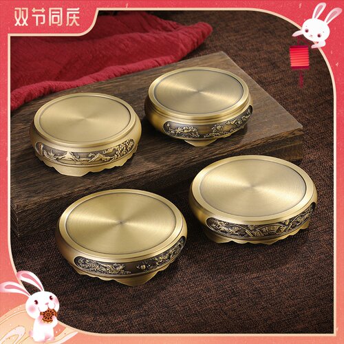 热销纯铜聚宝盆百福缸底座黄铜莲花底座圆形中式复V古装饰摆件家